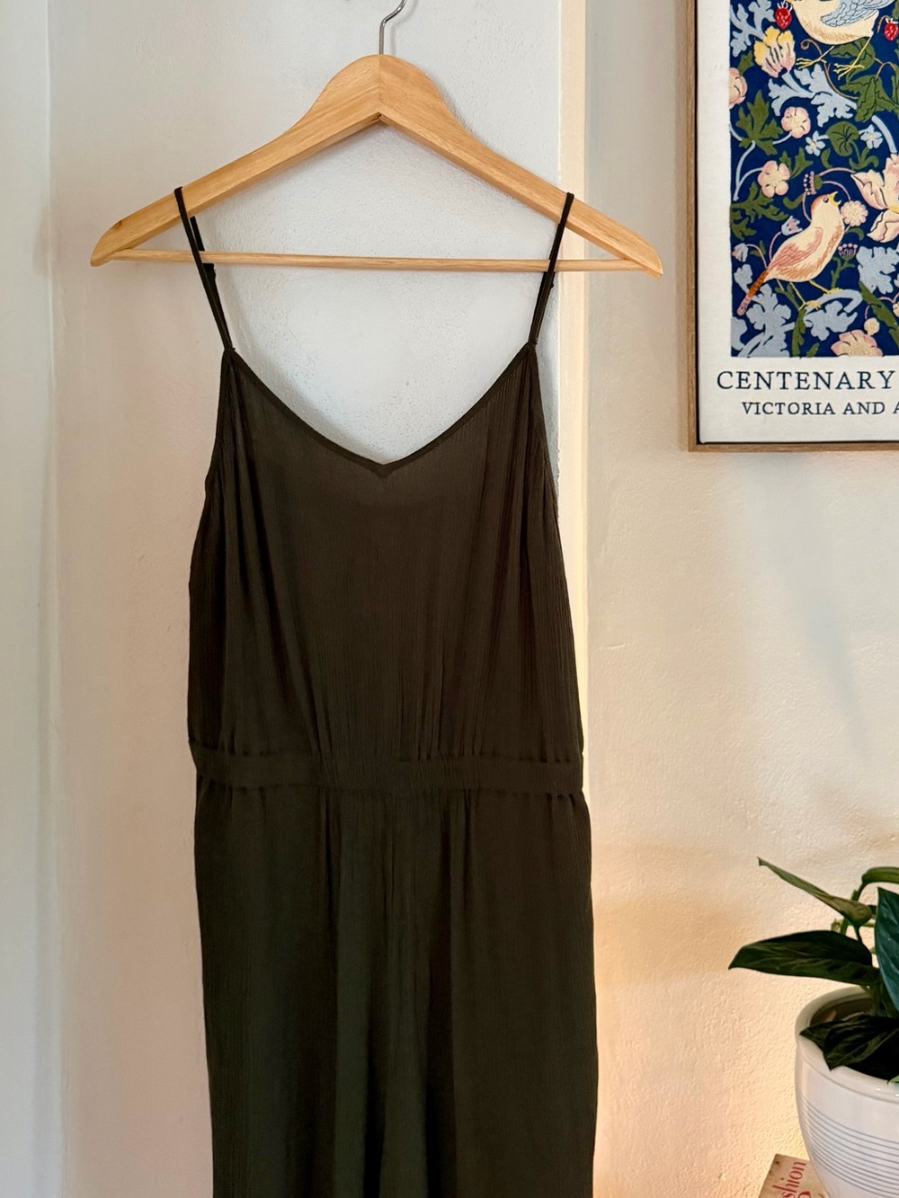 LOFT Beach Olive Green Smocked Back Midi Dress Size Small